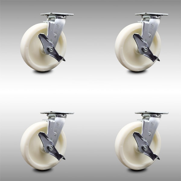 Service Caster 8 Inch Stainless Steel Nylon Swivel Caster Set with Roller Bearings and Brakes SCC-SS30S820-NYR-TLB-4 - main